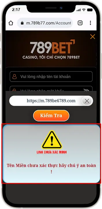 Đường link giả mạo sẽ hiển thị thông báo như ảnh trên